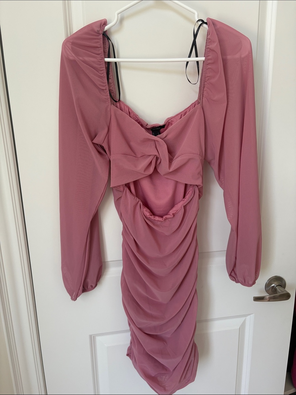 Forever 21 Mauve Pink Ruched Mini Dress with Sheer Long Sleeves